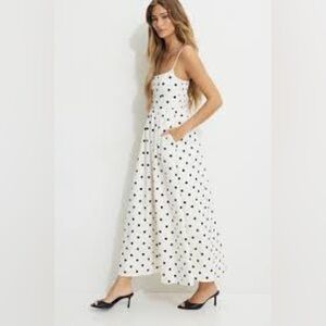 Olivaceous White & Black Polka Dot Poplin Bustier Maxi Dress, Size L